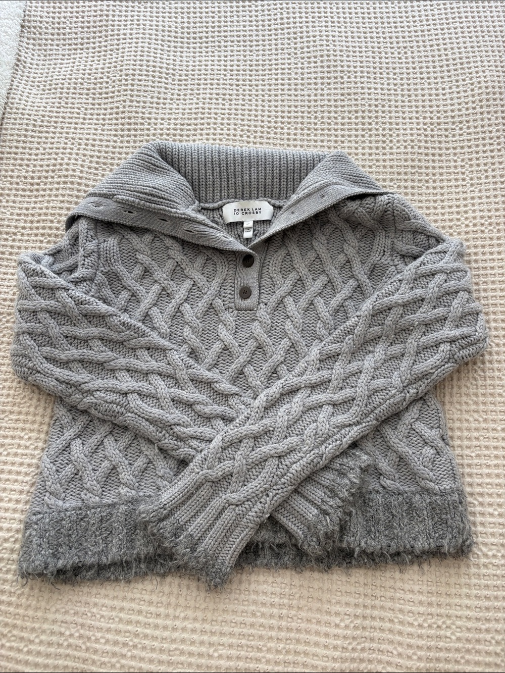 10 Crosby Derek Lam Gray Cable-Knit Turtleneck Pullover
